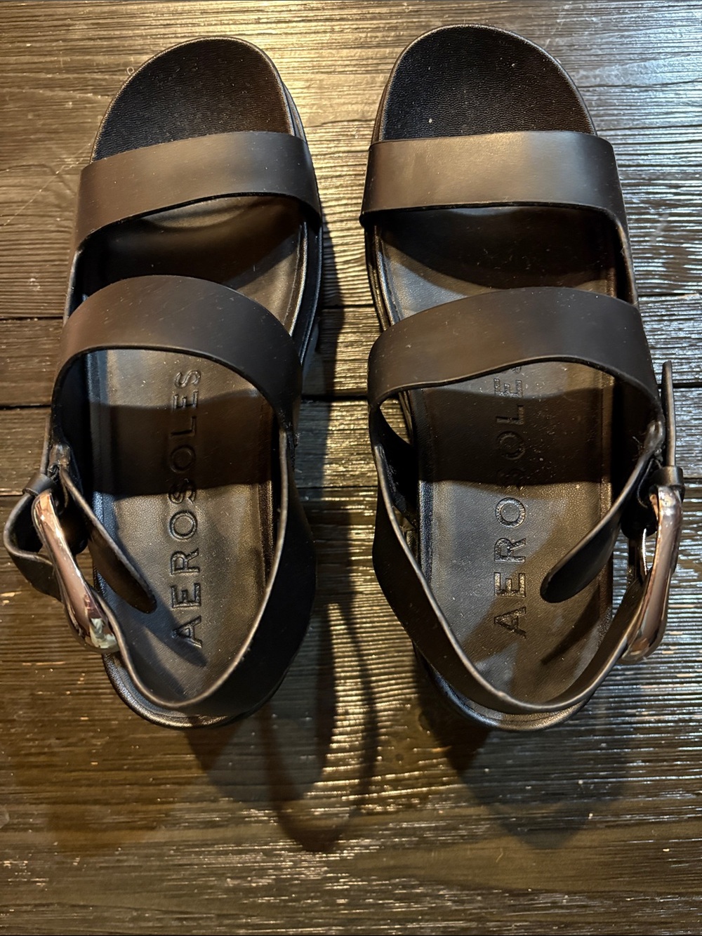 AEROSOLES Kids Black Double-Strap Buckle Sandals